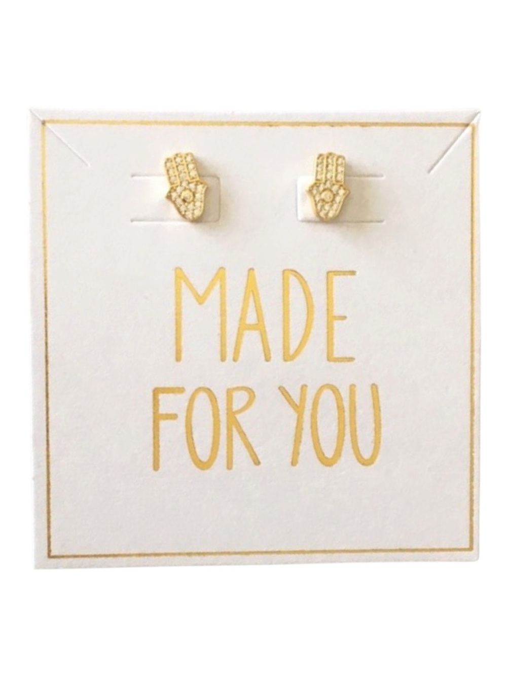 new Pave Cubic Zirconia Hamsa Stud Earrings ❃ 14KT Gold Plated Sterling Silver ❃ - Picture 7 of 16